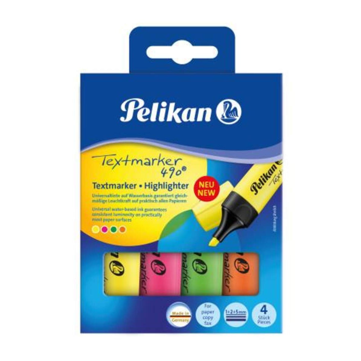 Pelikan Textmarker Leucht-Gelb, Leucht-Rosa, Leucht-Grün, Leucht-Orange Etui mit 4 Stück