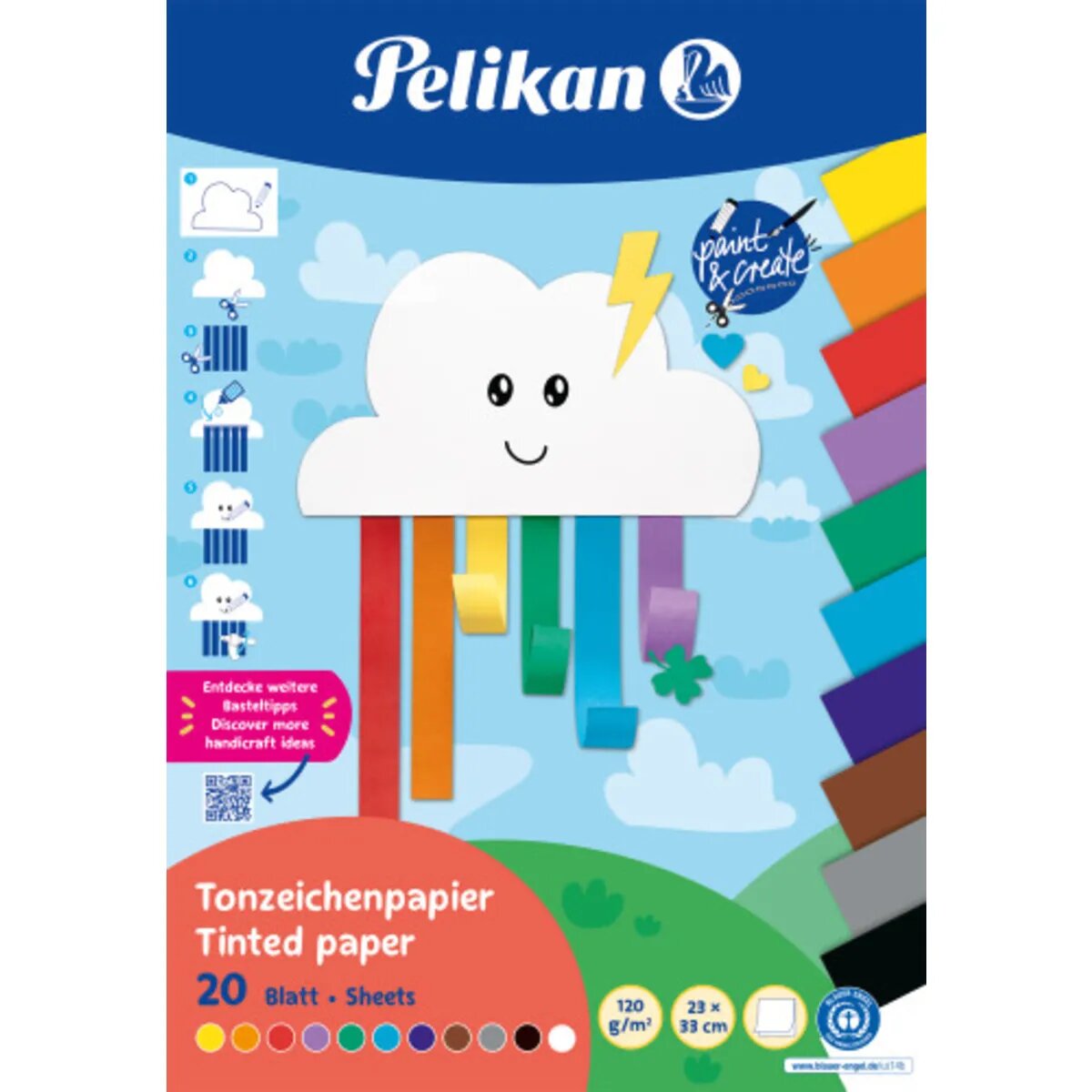 Pelikan Tonpapier Block 23 x 33 cm, 20 Blatt in 11 Farben, Rainbow