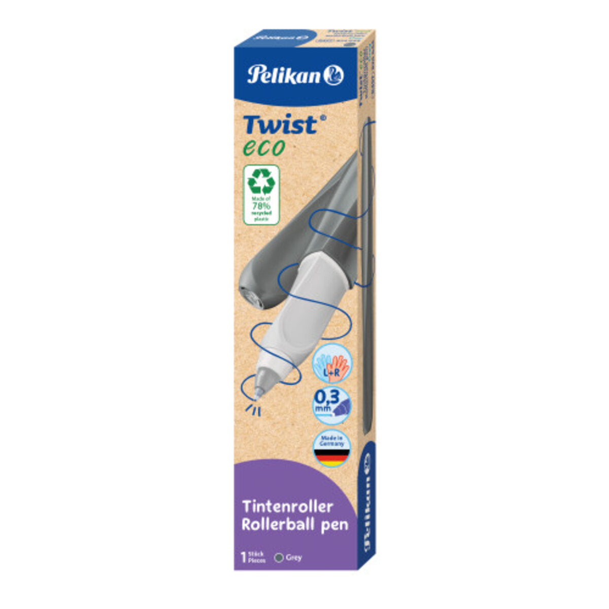 Pelikan Twist® eco Tintenroller für Rechts- und Linkshänder, grey, Faltschachtel