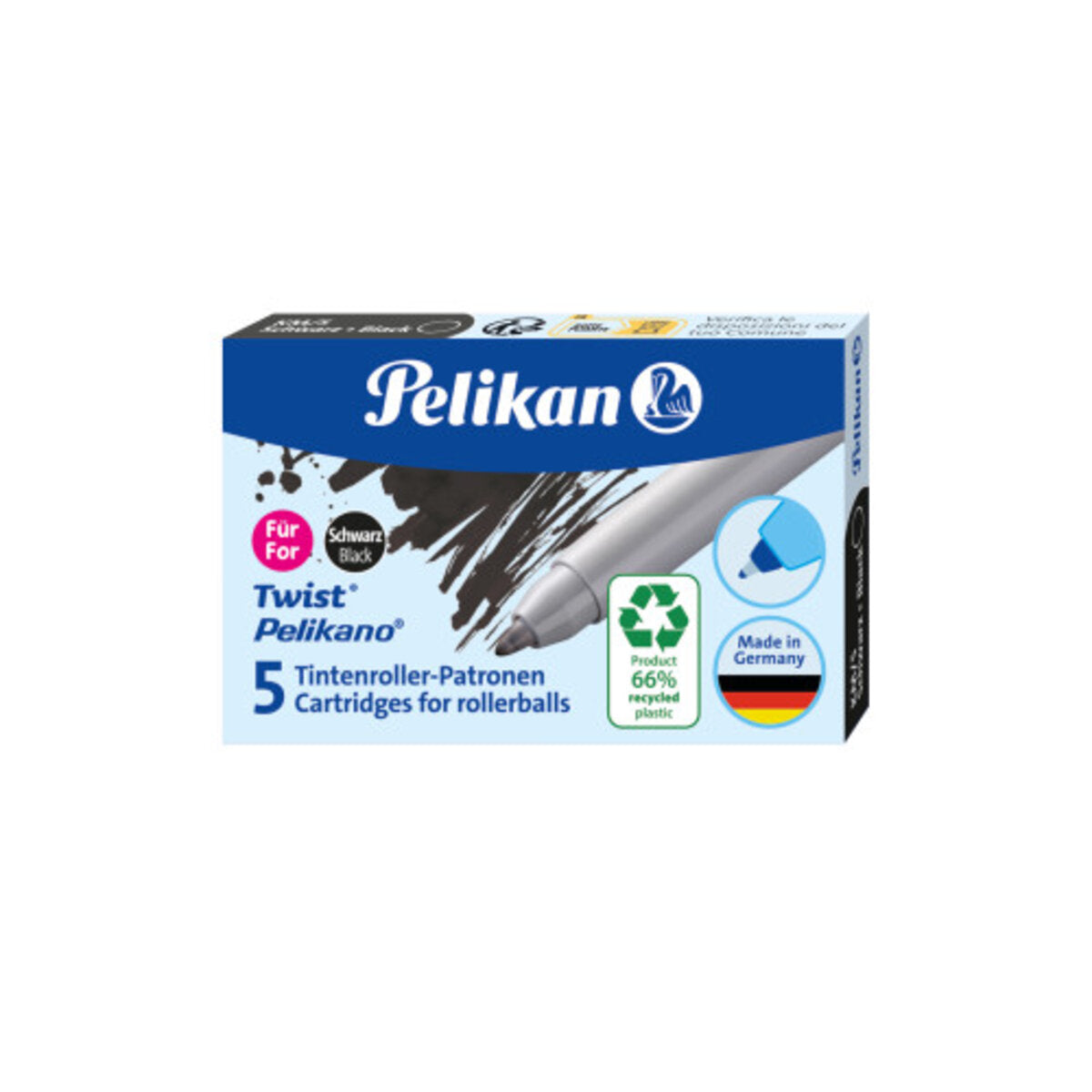 Pelikan Twist® eco Tintenroller-Patronen für Pelikano®/ Twist® , Schwarz, 5 Stück, Faltschachtel