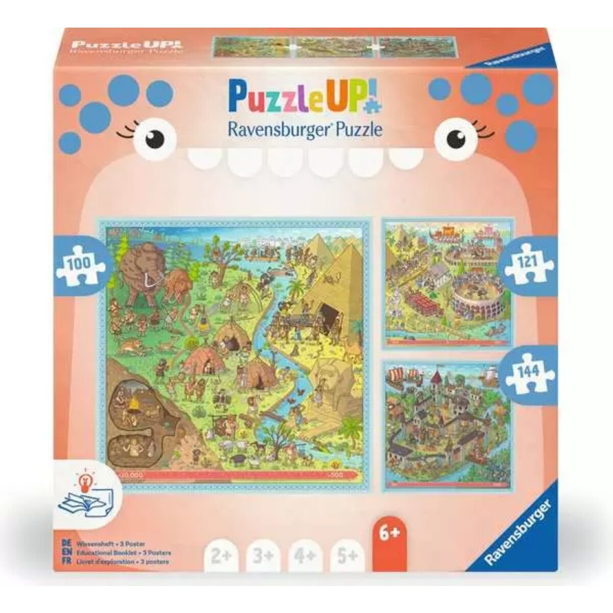 Ravensburger 3 Kinderpuzzle 100 + 121 + 144 Teile Steinzeit Altes Rom Mittelalter