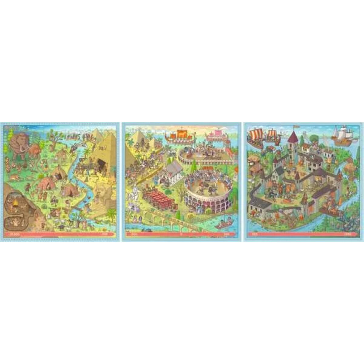 Ravensburger 3 Kinderpuzzle 100 + 121 + 144 Teile Steinzeit Altes Rom Mittelalter