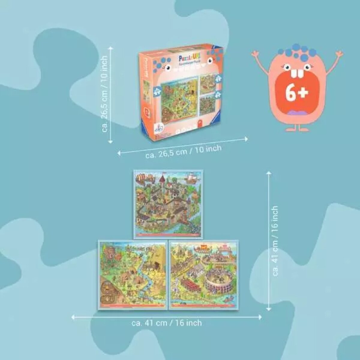 Ravensburger 3 Kinderpuzzle 100 + 121 + 144 Teile Steinzeit Altes Rom Mittelalter