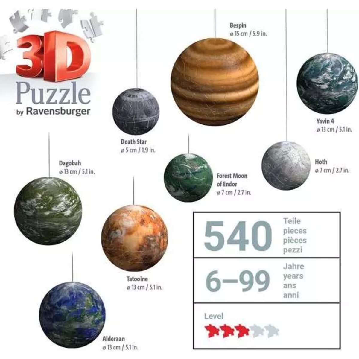 Ravensburger 3D Puzzle - Puzzle-Ball Sortiment: Himmelskörper der Star Wars Galaxie, 540 Teile