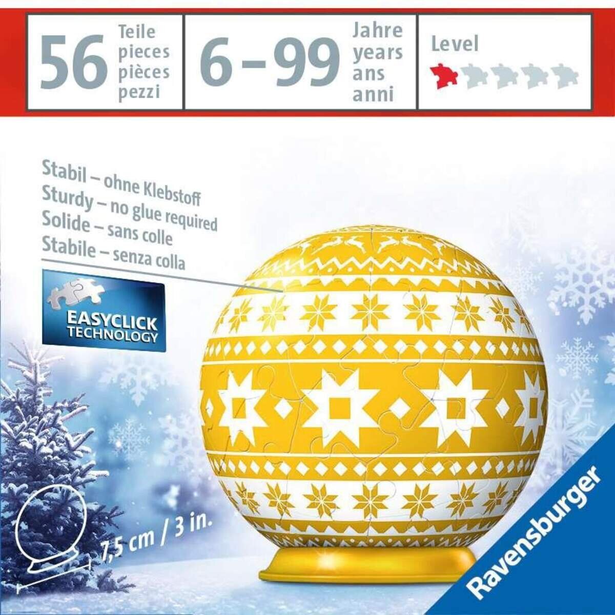 Ravensburger 3D Puzzle-Ball Weihnachtskugel Norweger Muster, 54 Teile