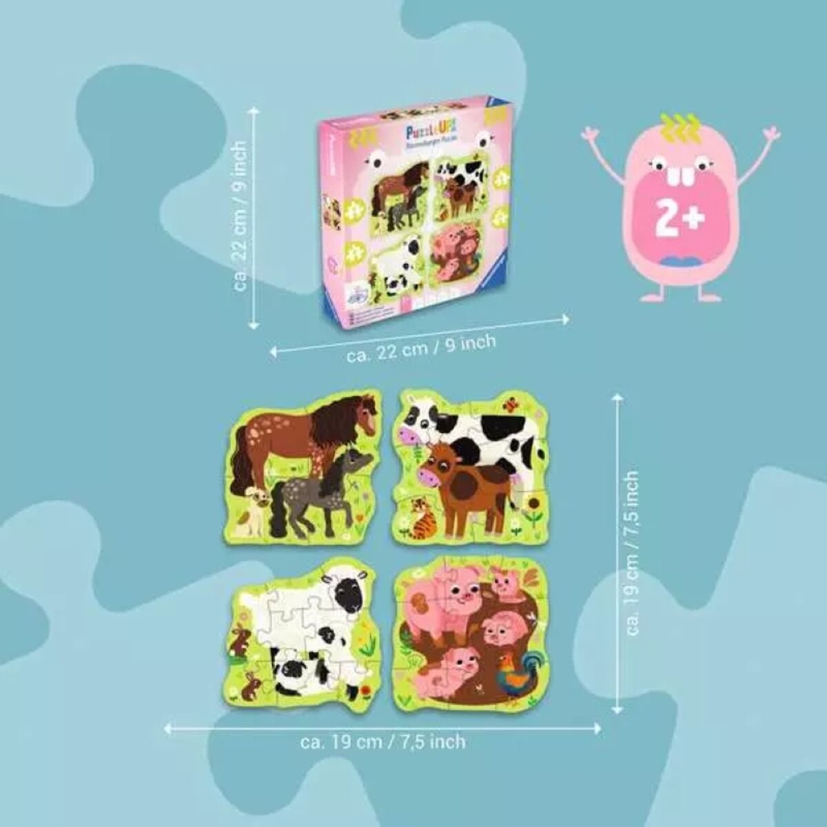 Ravensburger 4 Kinderpuzzle 4 + 6 + 8 + 10 Teile Bauernhoftiere 19 x 19 cm