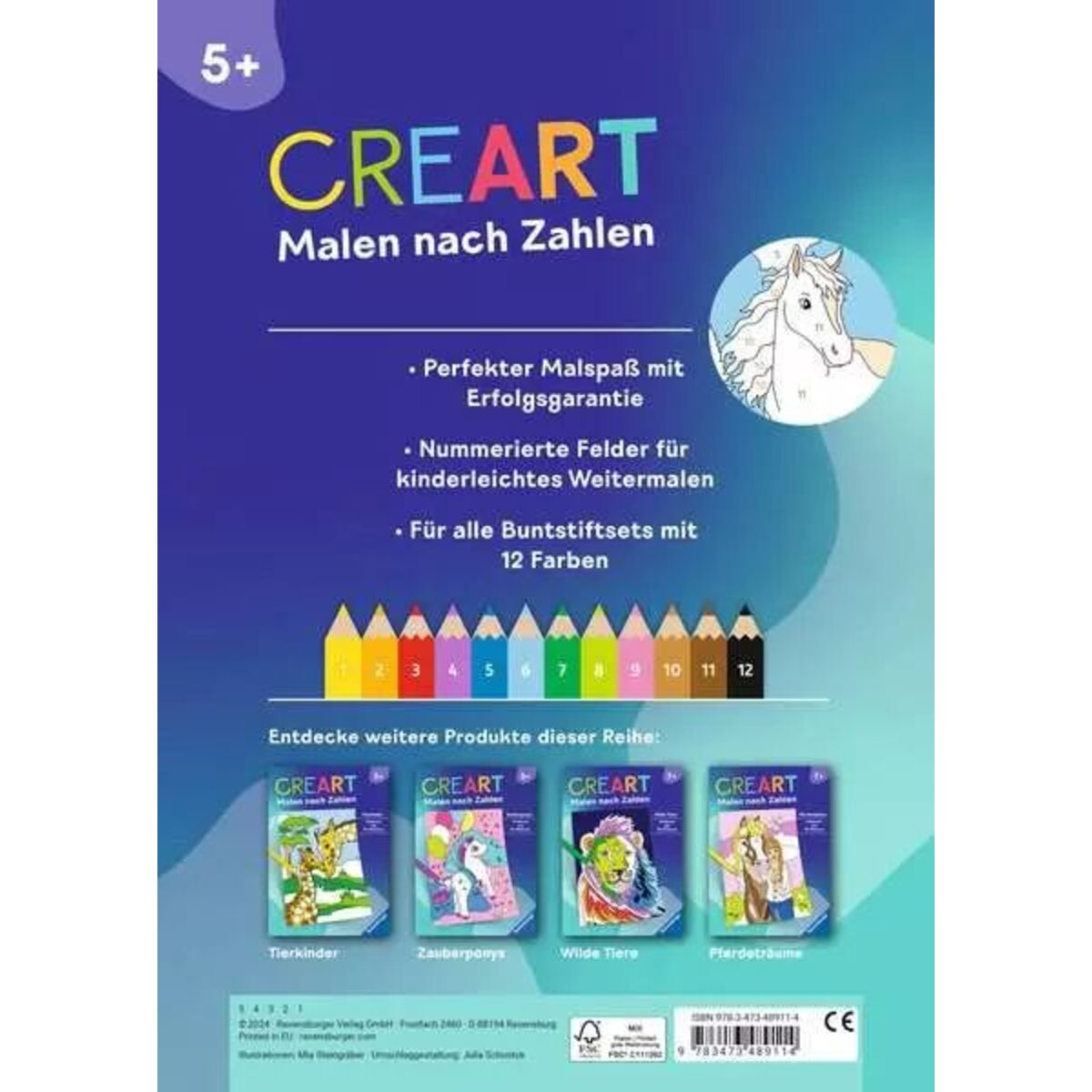 Ravensburger CreArt Malen nach Zahlen ab 5: Pferde