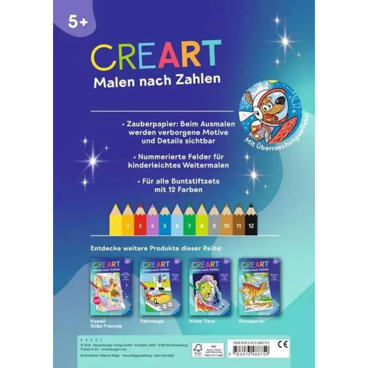 Ravensburger CreArt Malen nach Zahlen ab 5, Zauberpapier: Weltraum