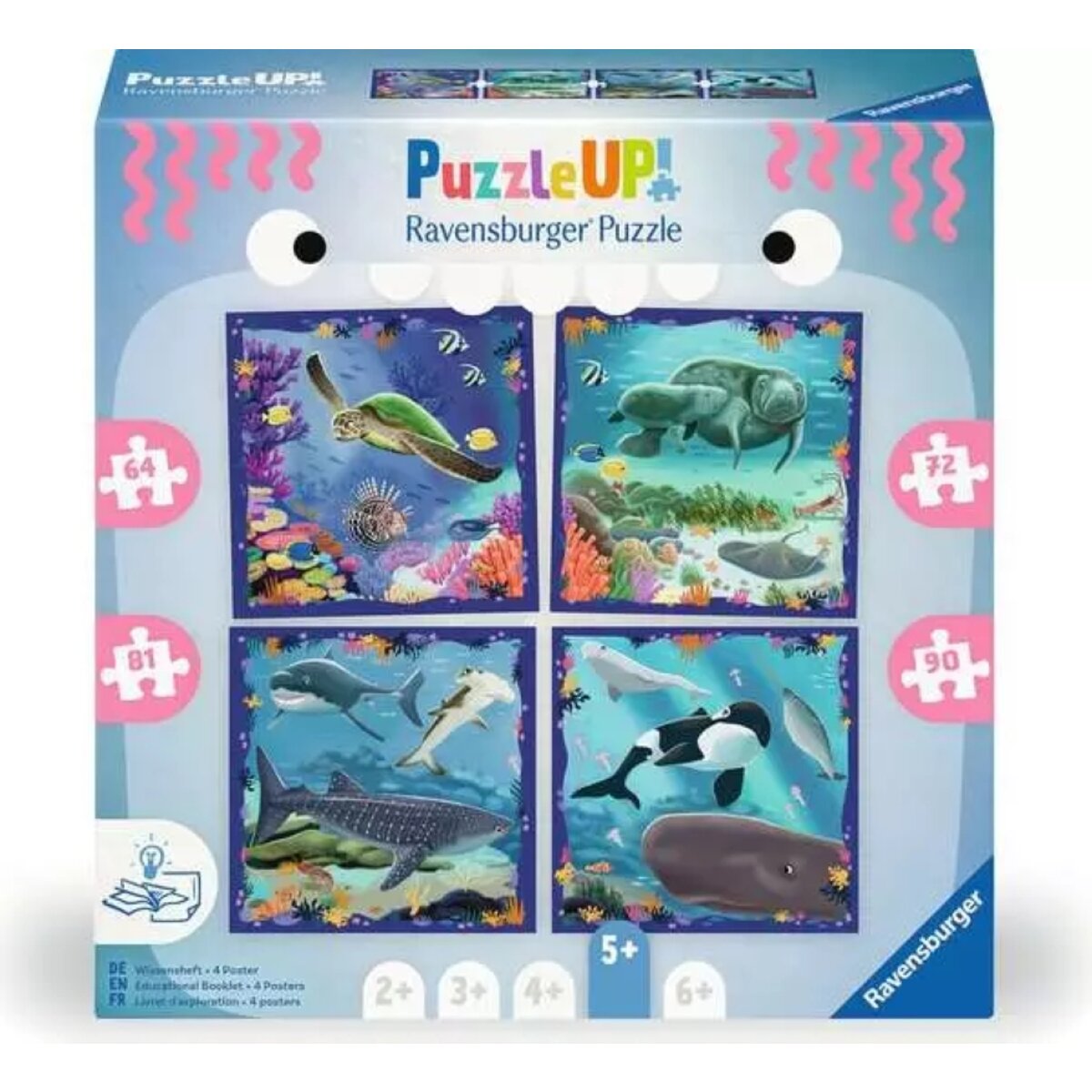 Ravensburger 4 Kinderpuzzle 64 + 72 + 81 + 90 Teile Meereszeiten 33,3 x 33,3 cm