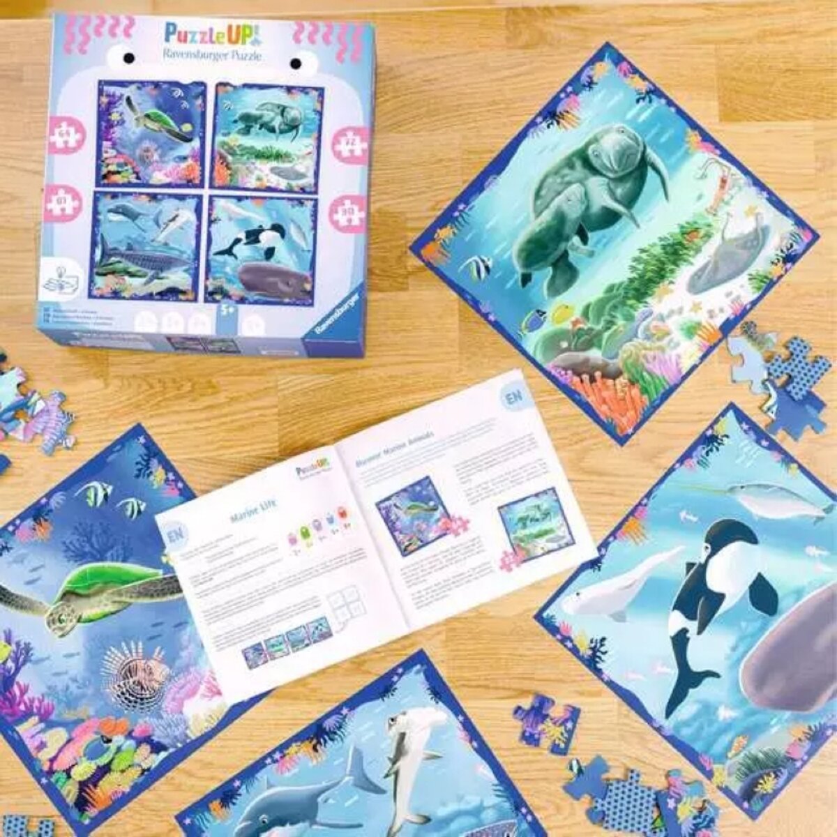 Ravensburger 4 Kinderpuzzle 64 + 72 + 81 + 90 Teile Meereszeiten 33,3 x 33,3 cm