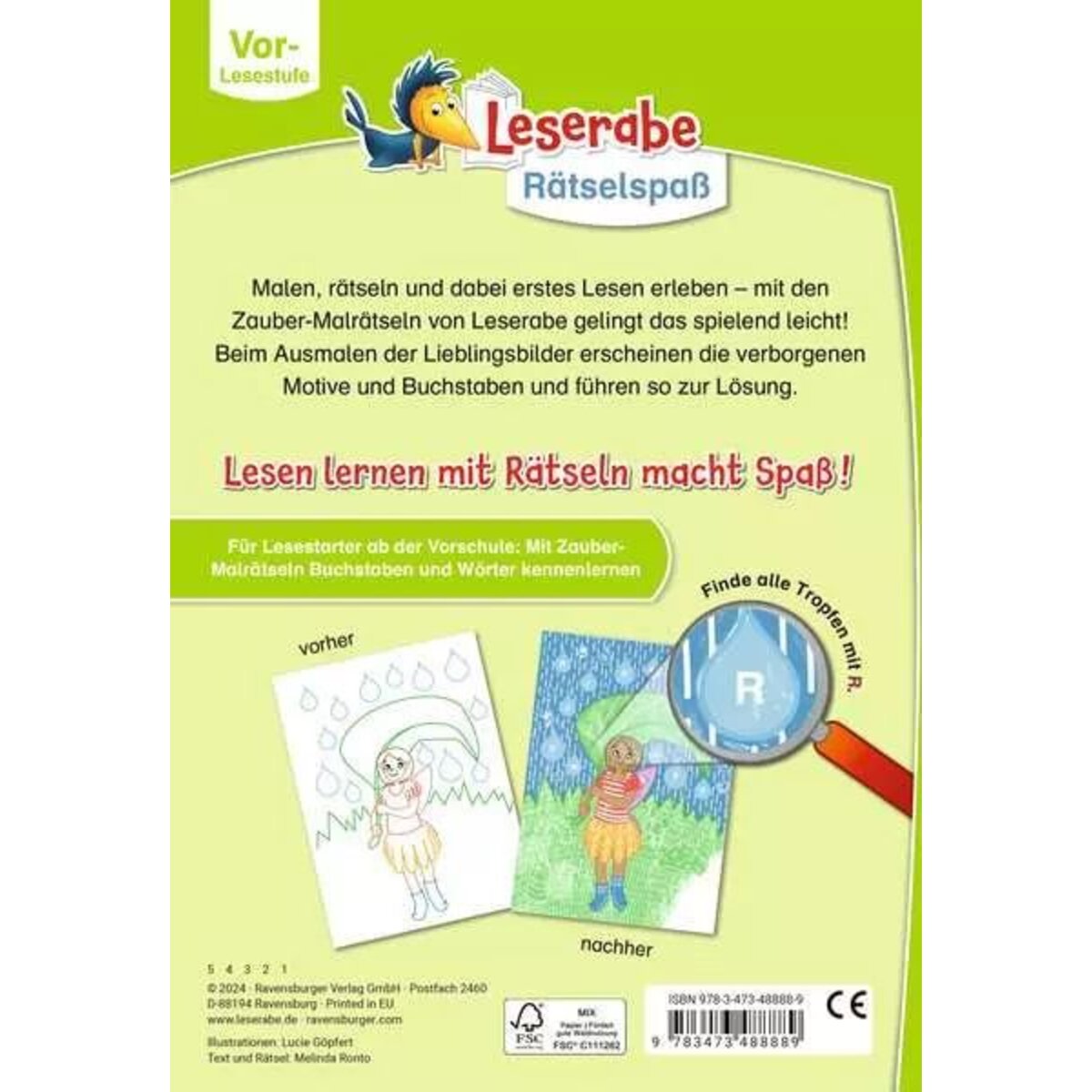 Ravensburger Leserabe Rätselspaß Zauber-Malrätsel zum Lesenlernen: Feen (Vor-Lesestufe)