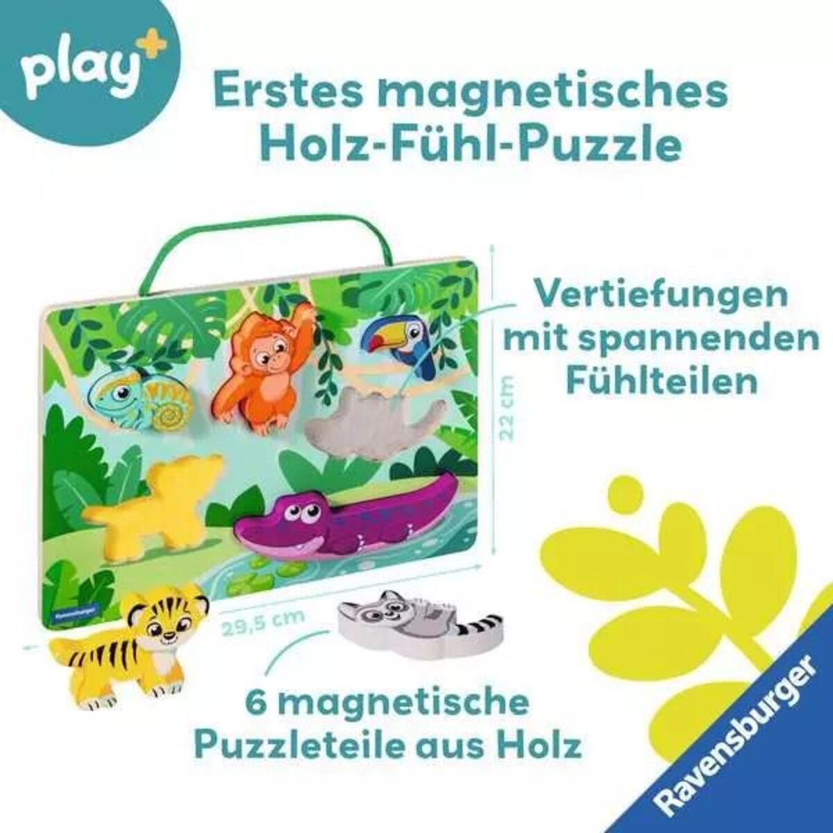 Ravensburger play+ Magnetisches Holz-Fühl-Puzzle: Dschungel