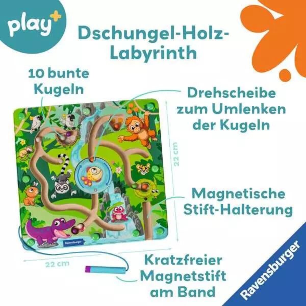 Ravensburger play+ Magnetisches Holz-Labyrinth: Dschungel