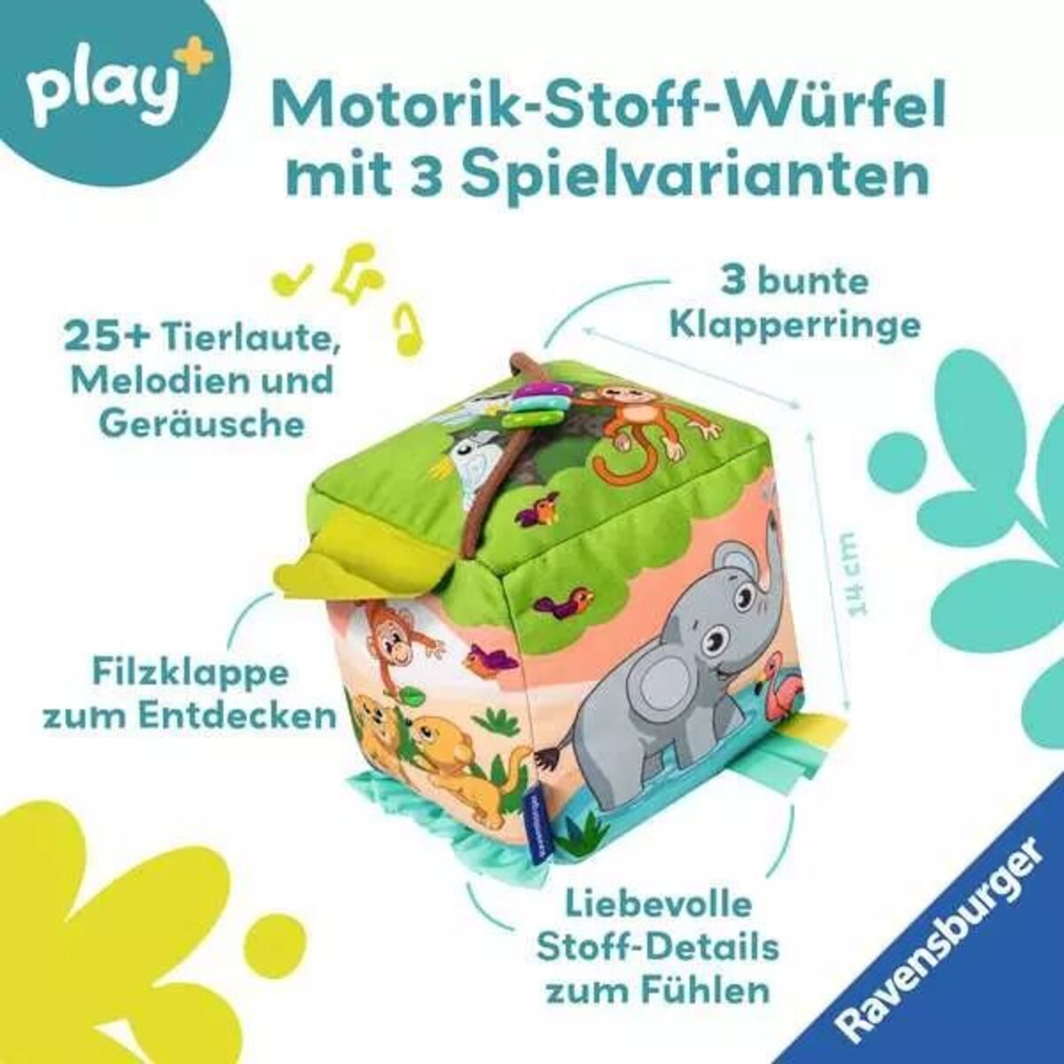 Ravensburger play+ Motorik-Musik-Spiel-Würfel: Wilde Tiere