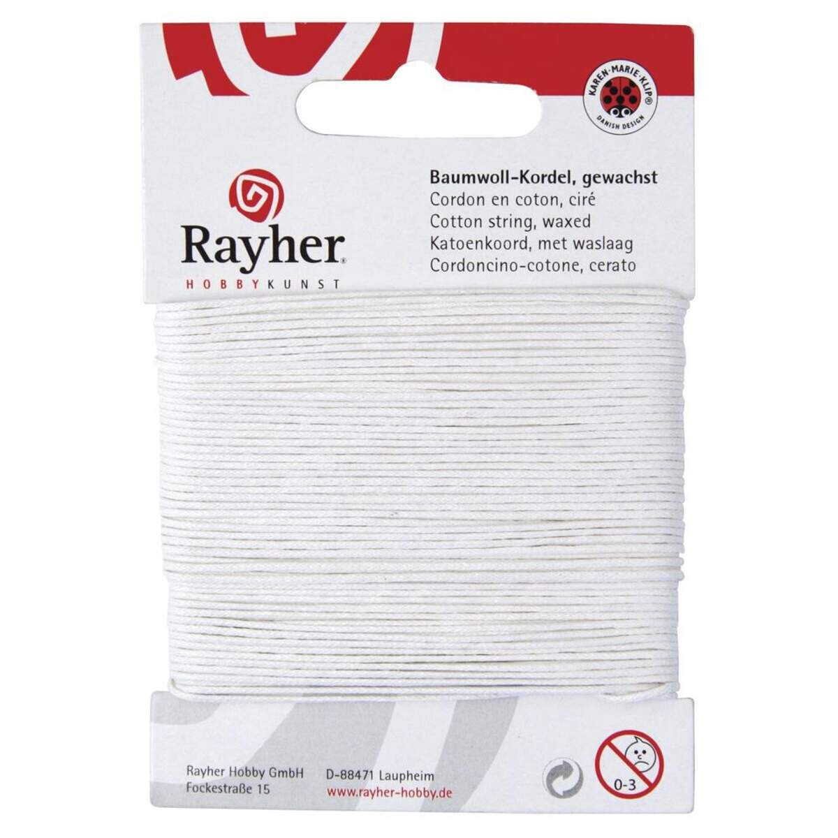 Rayher Hobby Baumwollkordel, gewachst, weiß, 20m