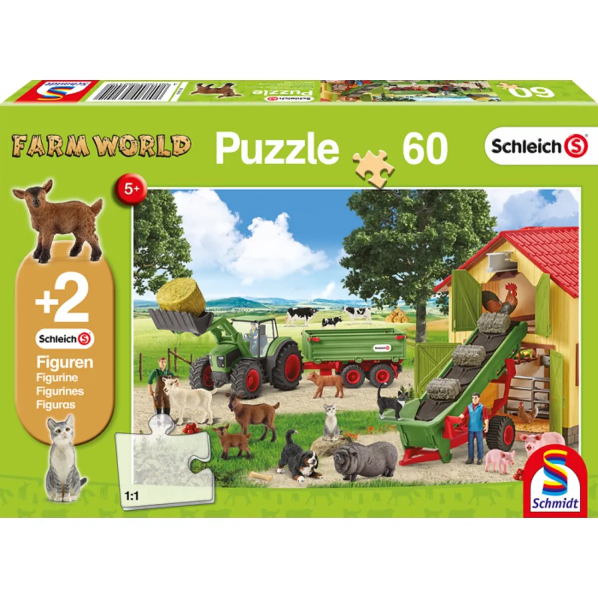 Schmidt Spiele Puzzle - Heueinfahrt auf dem Bauernhof mit 2 Schleich®figuren 60 Teile