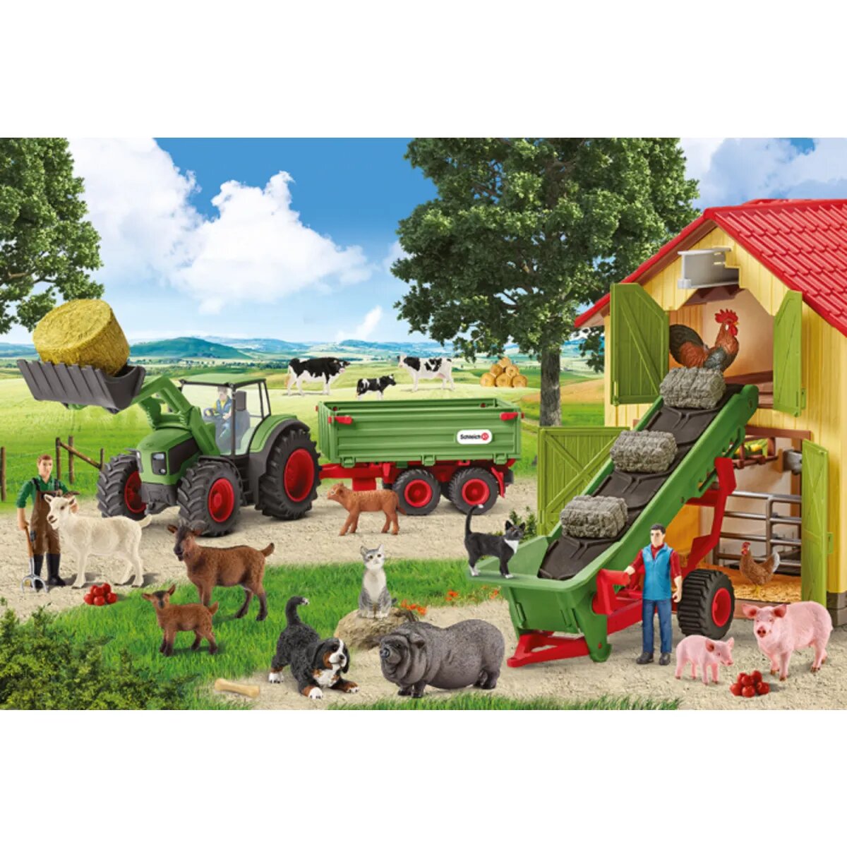 Schmidt Spiele Puzzle - Heueinfahrt auf dem Bauernhof mit 2 Schleich®figuren 60 Teile