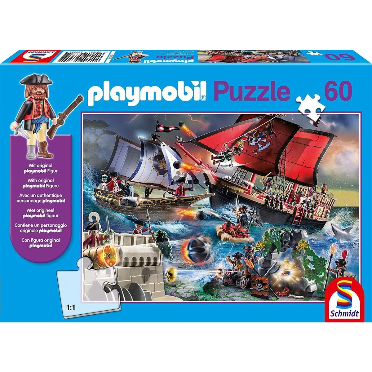 Schmidt Spiele KinderPuzzle - Playmobil (+Zusatz) Piraten, 60 Teile, mit Add-on (Original Figur)