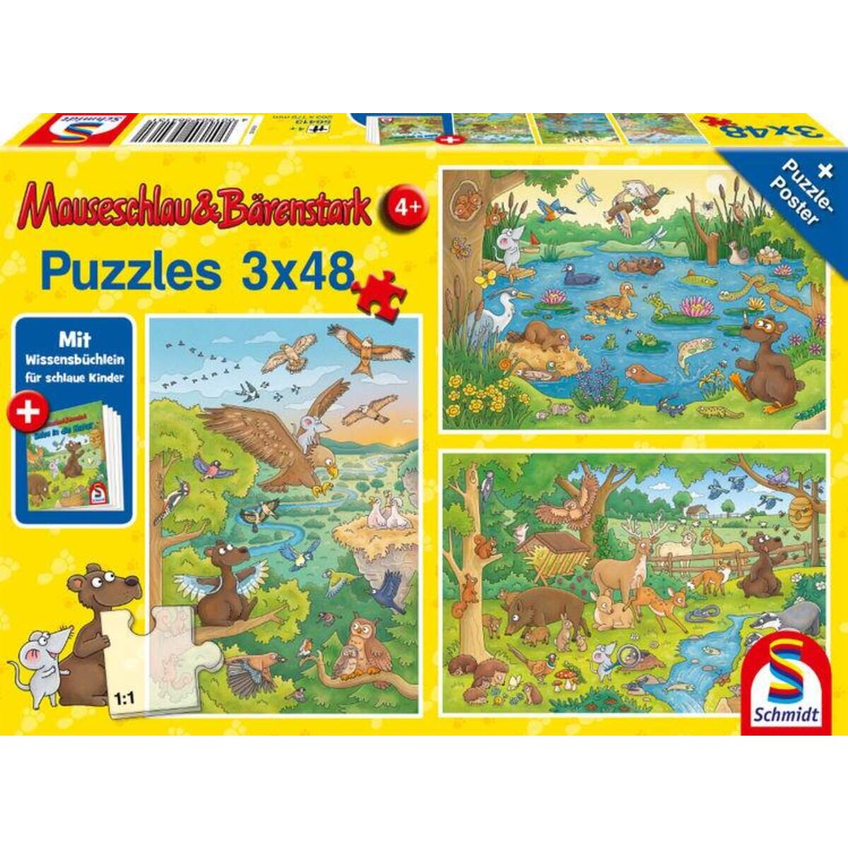 Schmidt Spiele KinderPuzzle - Reise in die Natur, 3x48 Teile, mit Add-on (Wissensbüchlein)