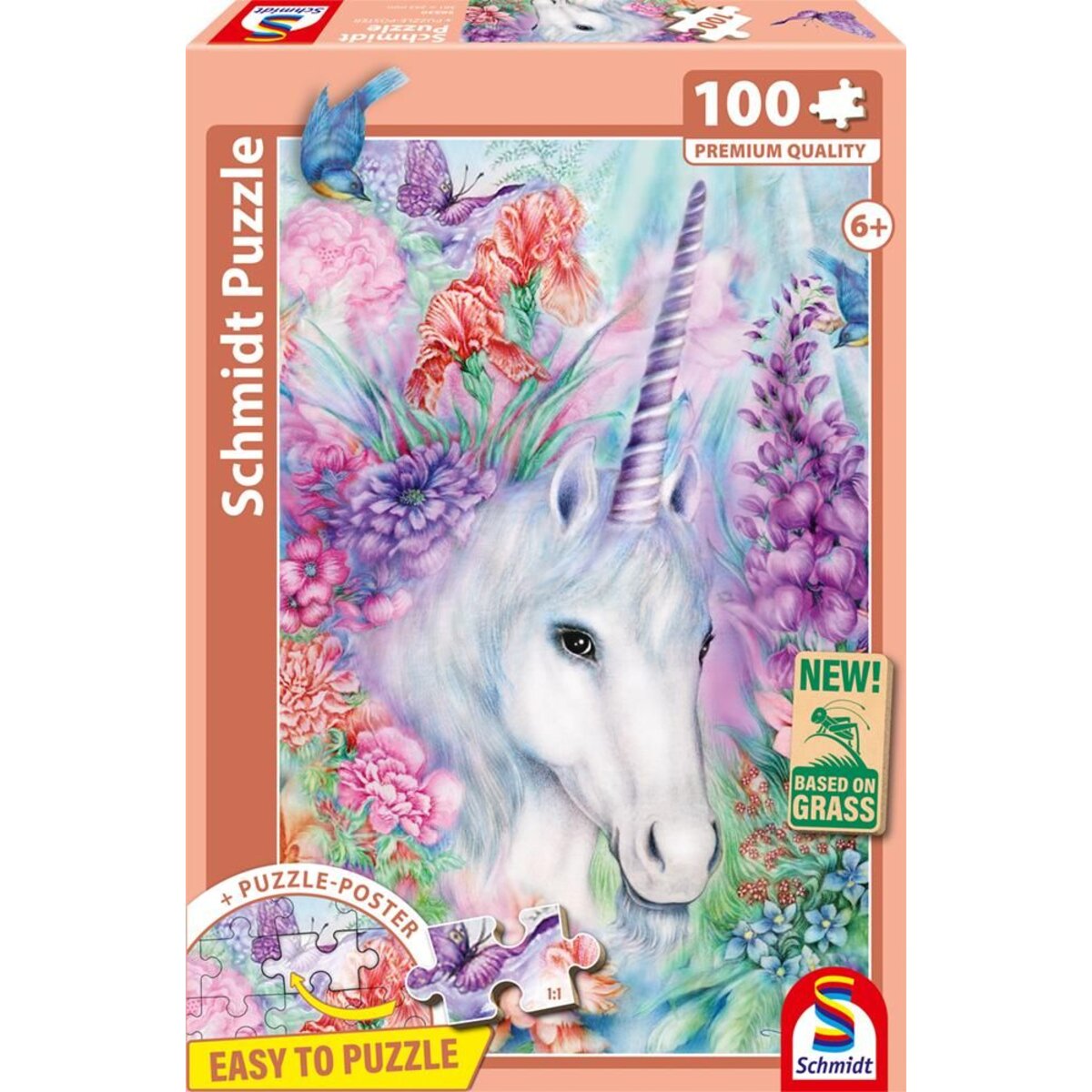 Schmidt Spiele Puzzle - Sanfte Einhornschönheit, 100 Teile, Eco-Friendly, Gras Kinderpuzzle