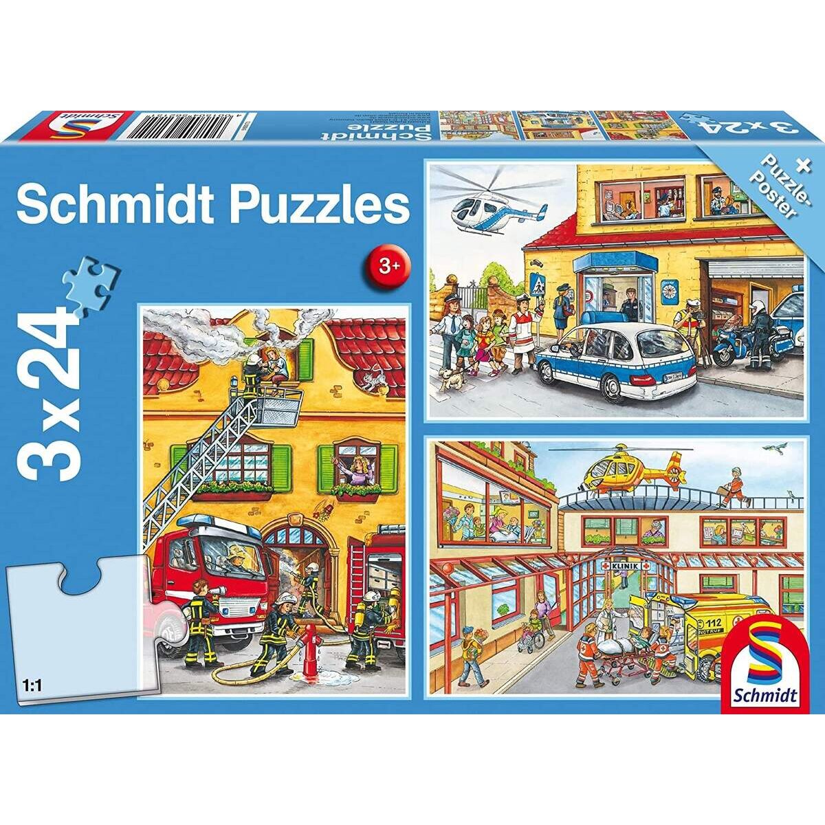 Schmidt Spiele KinderPuzzle - Feuerwehr und Polizei, 3x24 Teile