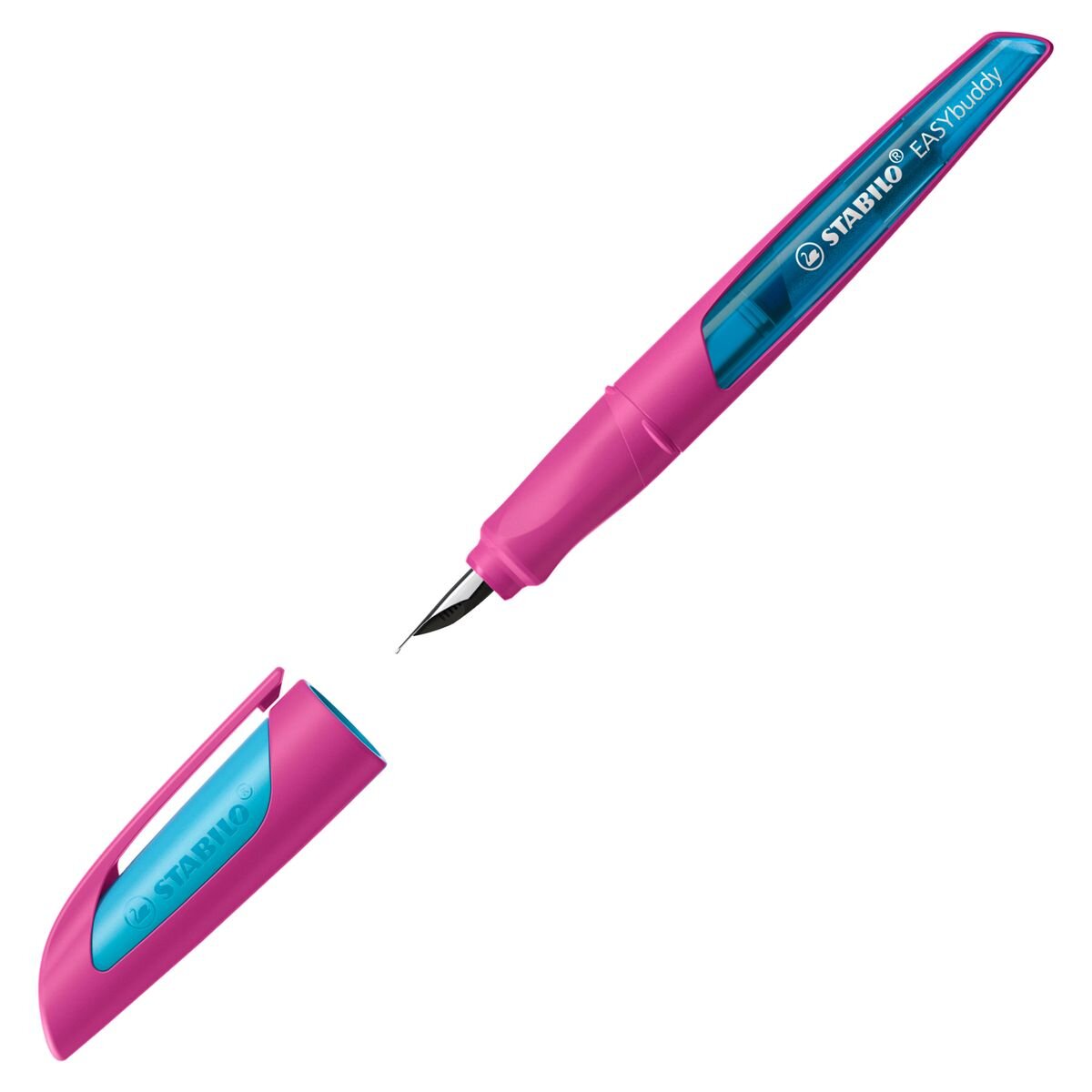 Schulfüller mit Linkshänder-Feder L - STABILO EASYbuddy FRESH in pink/hellblau - blau (löschbar) - inkl. Patrone