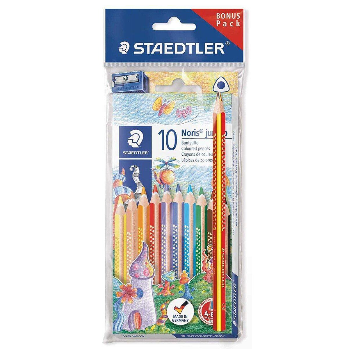 STAEDTLER® Noris Club jumbo Farbstifte 10 Stk. mit Regenbogenstift und Spitzer GRATIS