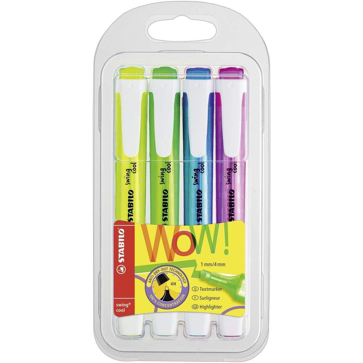 Textmarker - STABILO swing cool - 4er Pack - gelb, grün, blau, pink