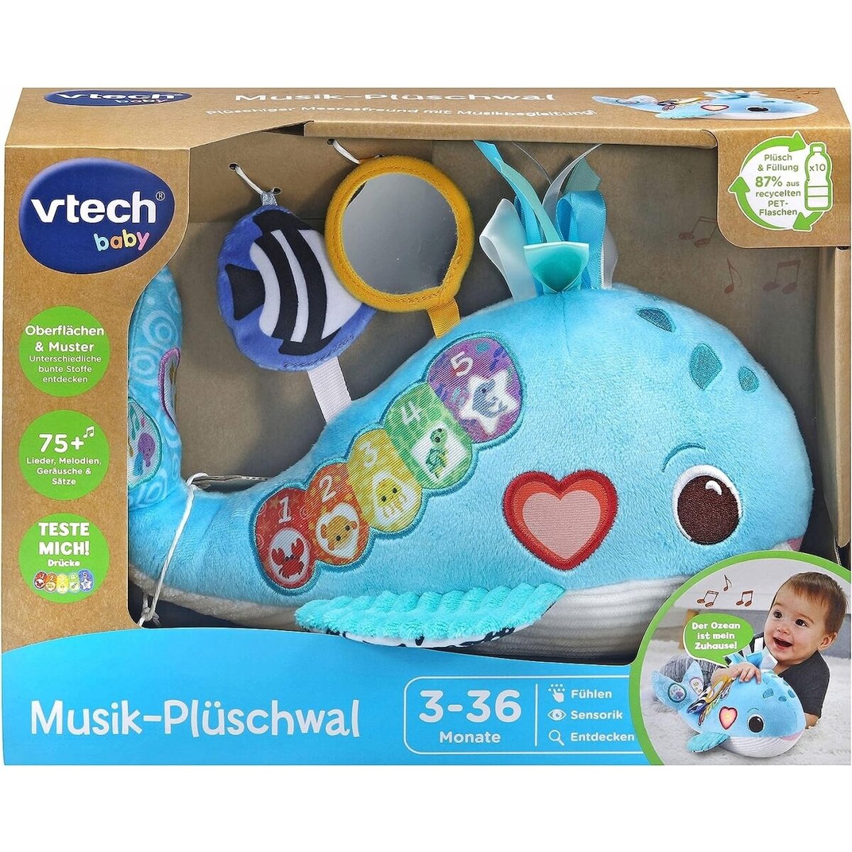 VTech Musik-Plüschwal 9 gesungene Lieder und 15 Melodien batteriebetrieben
