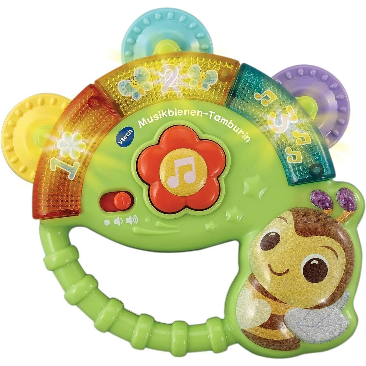 VTech Musikbienen-Tamburin 3 gesungene Lieder und 10 Melodien batteriebetrieben