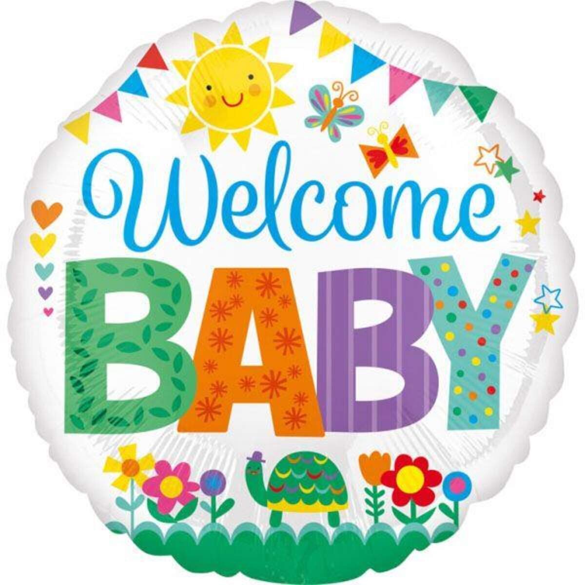 amscan Folienballon Welcome Baby Wimpelkette