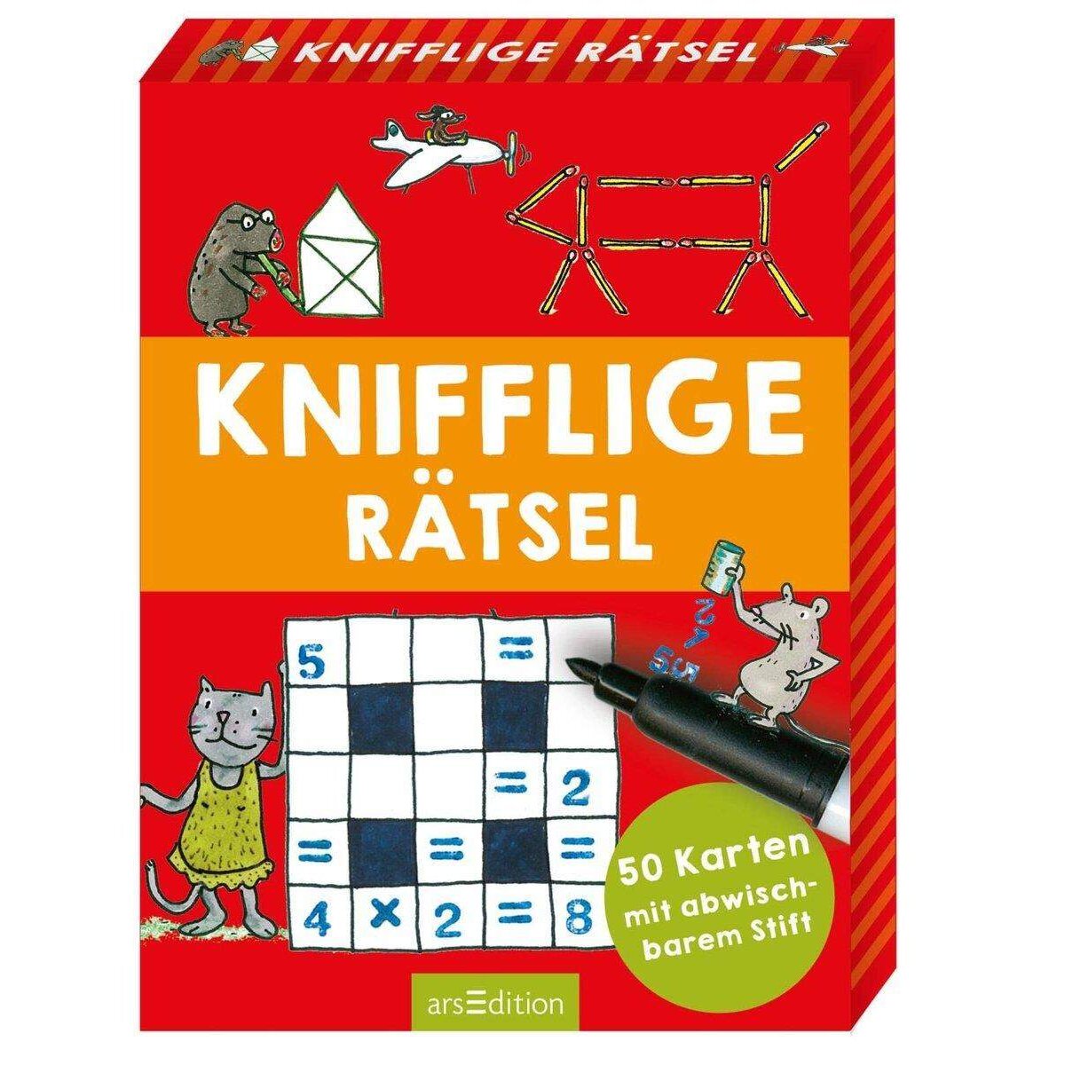 ars Edition Knifflige Rätsel: 50 Karten mit abwischbarem Stift