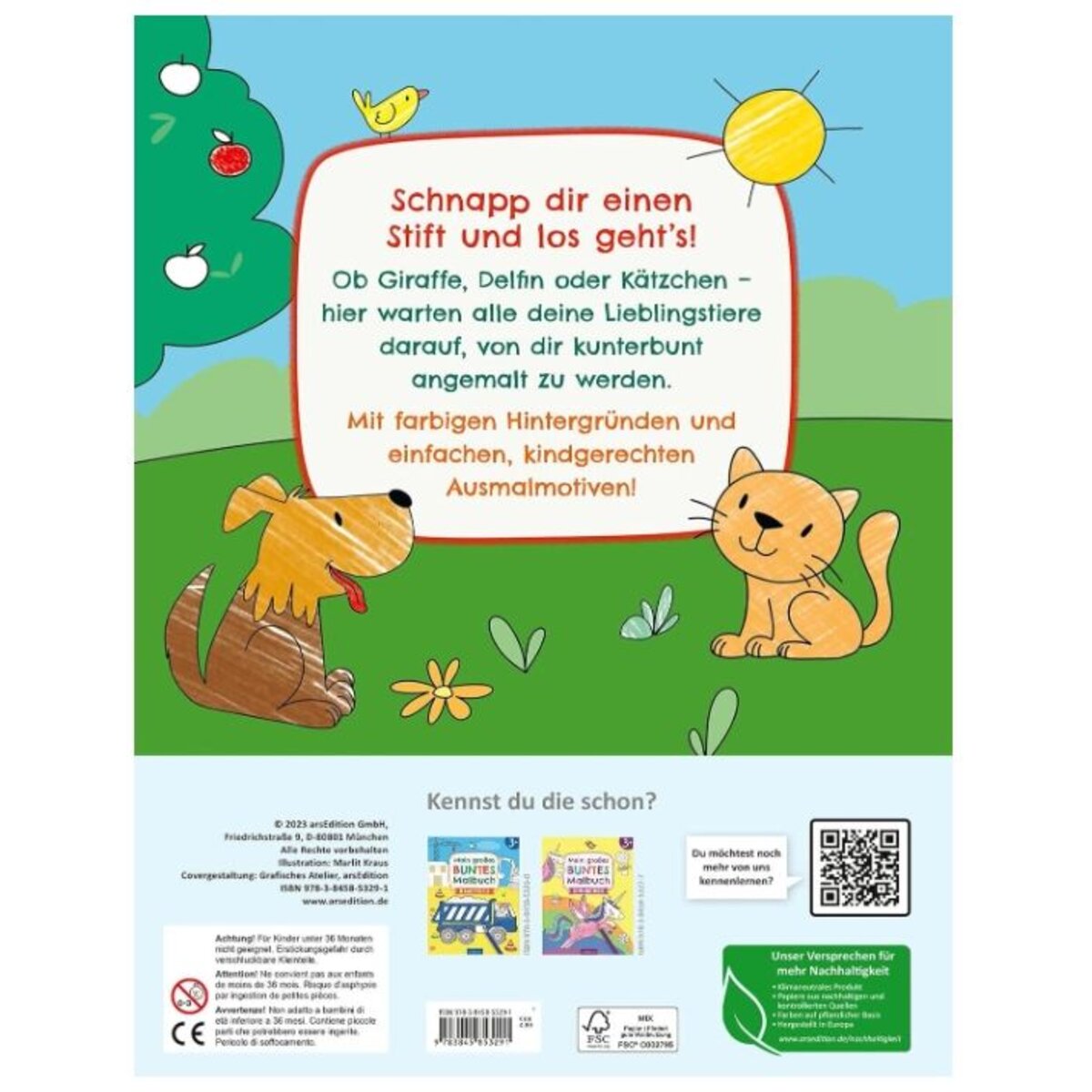 ars Edition Mein großes buntes Malbuch – Tiere