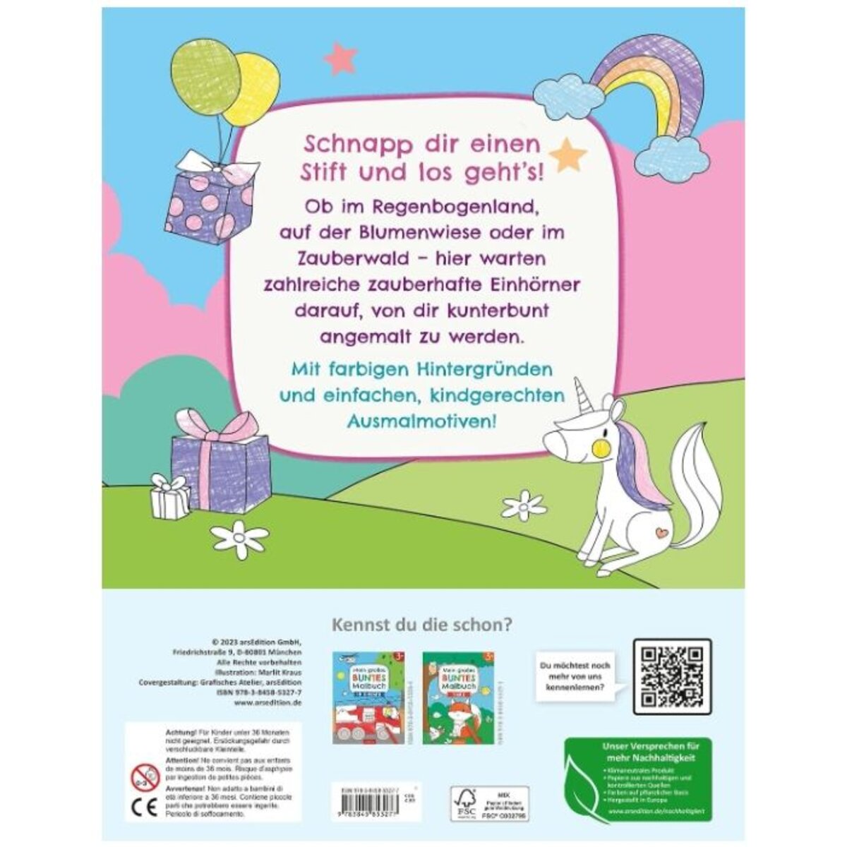 ars Edition Mein großes buntes Malbuch – Einhörner