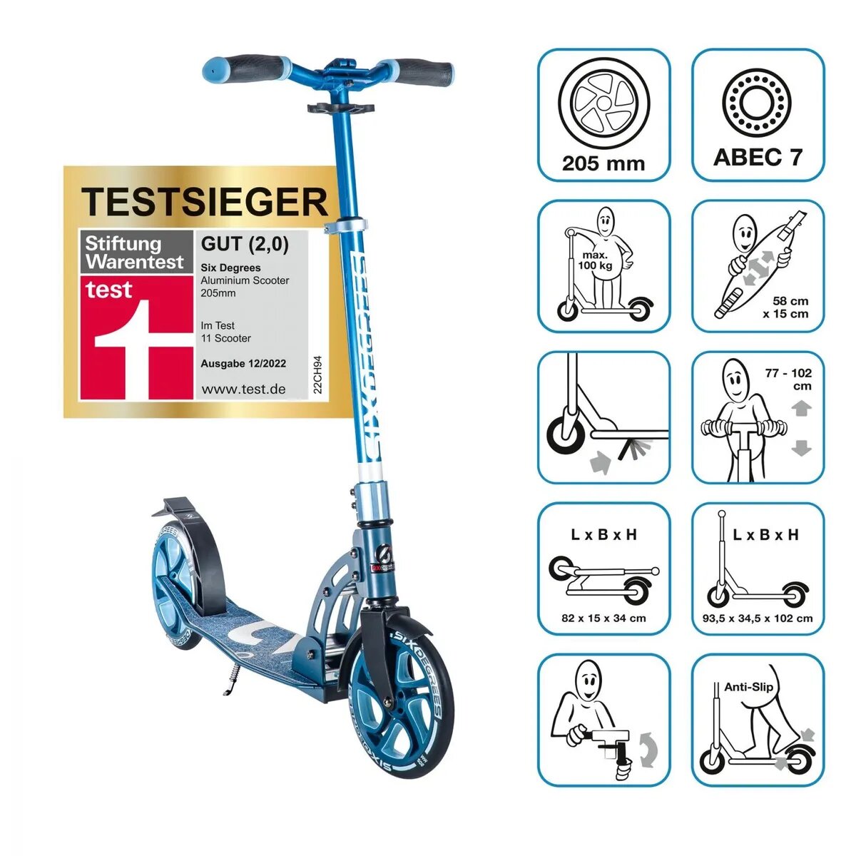 Authentic Sports Six Degrees Aluminium Scooter 205mm blau