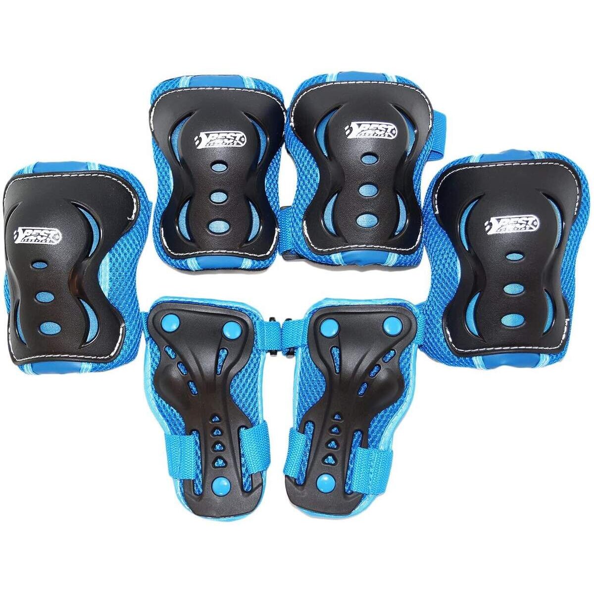 BEST Sporting Schützer Set für Jungen, je ein Paar Knie-, Ellenbogen- und Handrückenschützer, Farbe: blau / schwarz, Größe: XS/S