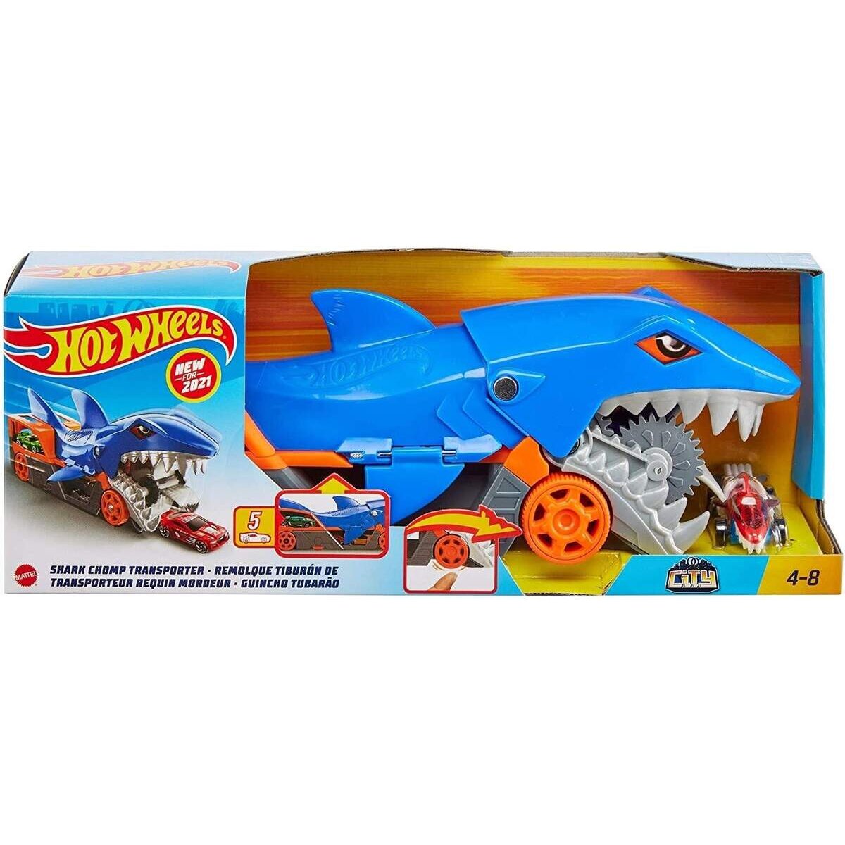 Hot Wheels Hungriger Hai-Transporter für bis zu 5 Spielzeugautos