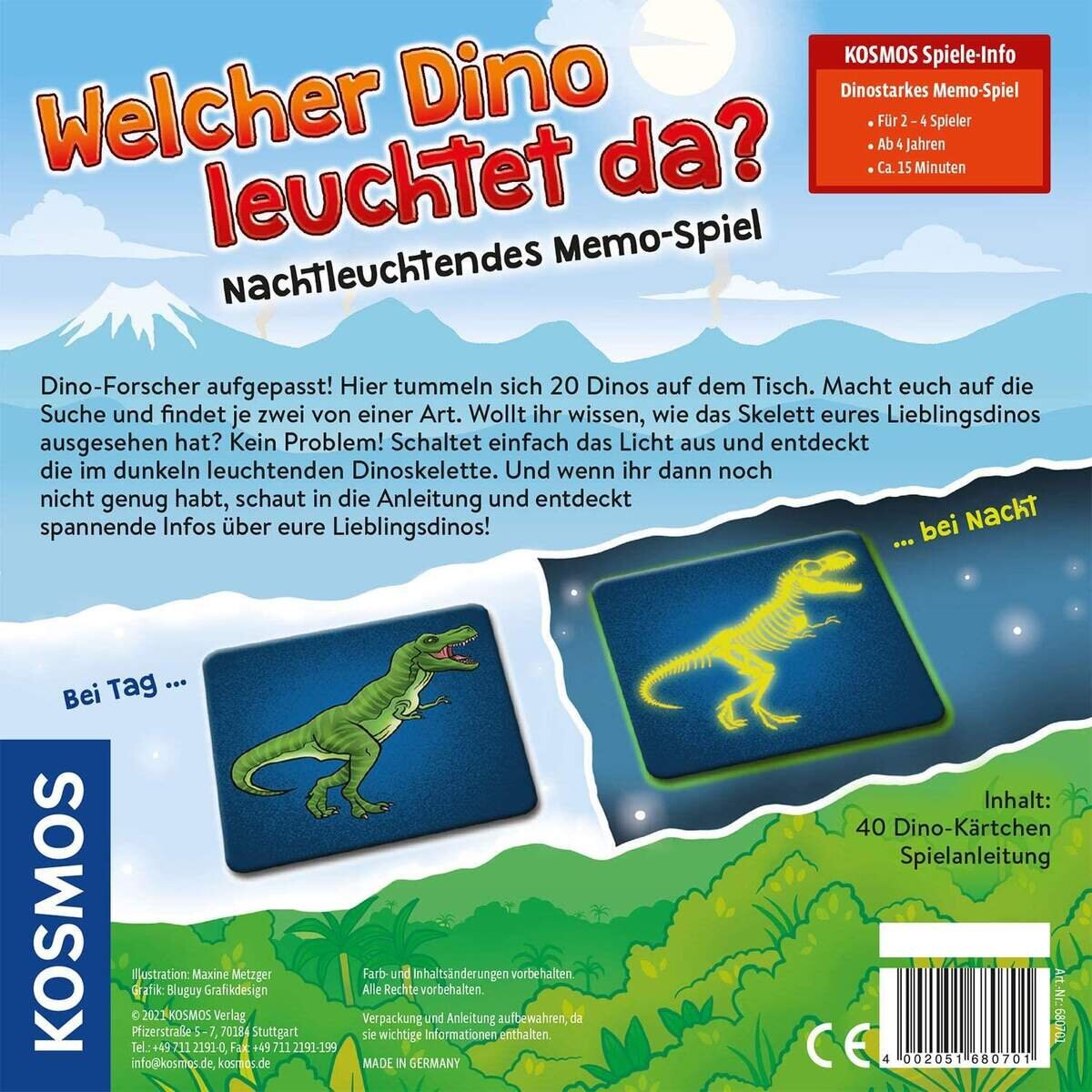 KOSMOS Welcher Dino leuchtet da? Memo-Spiel, leuchtet im Dunkeln