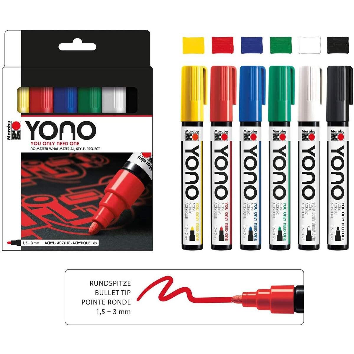 Marabu YONO Marker Set, 6 x 1,5-3 mm