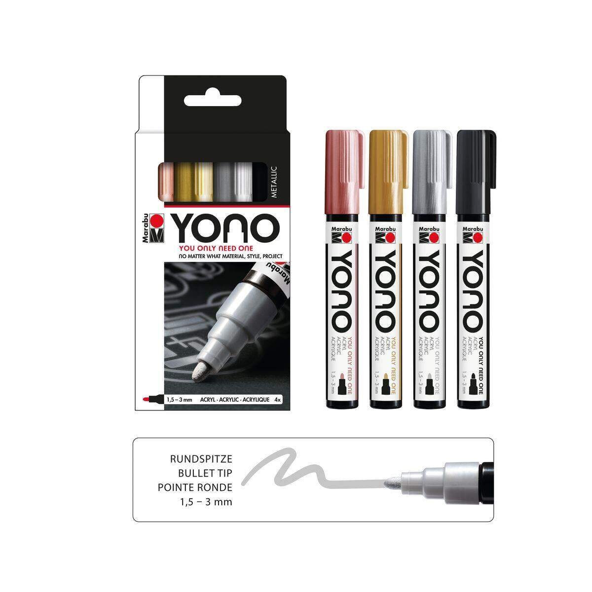 Marabu YONO Marker Set METAL, 4 x 1,5-3 mm