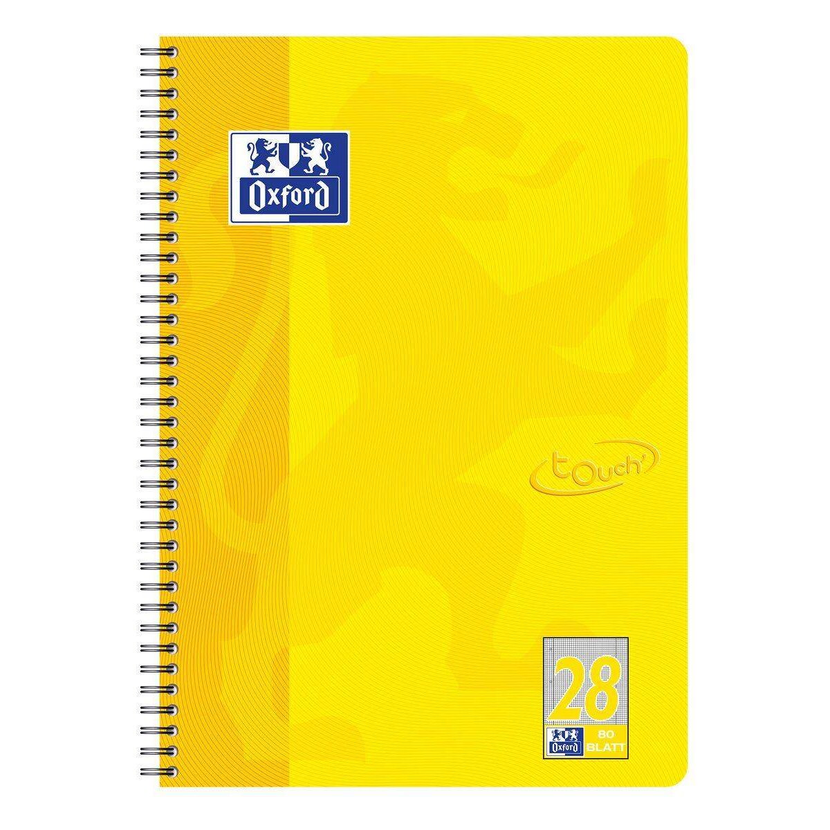 Oxford Touch Collegeblock A4+ L.28 sonnengelb, 80 Blatt, Doppelspirale, abgerundete Ecken, Optik Paper®