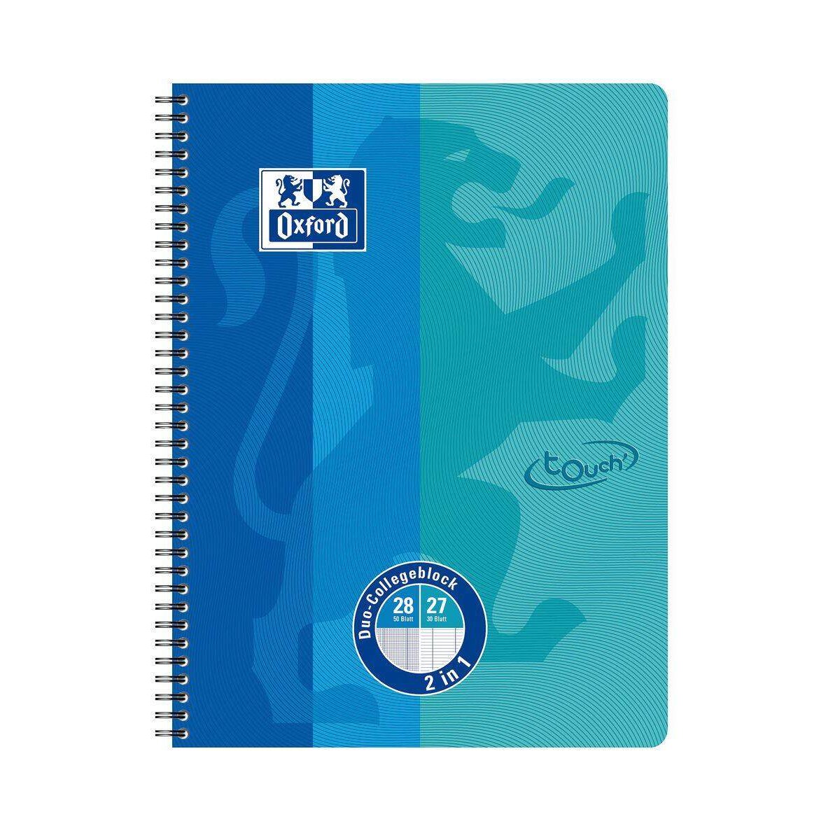 Oxford Duo-Collegeblock A4+, 80 Blatt, gelocht, Lineatur 27 & 28, SCRIBZEE®, Optik Paper®