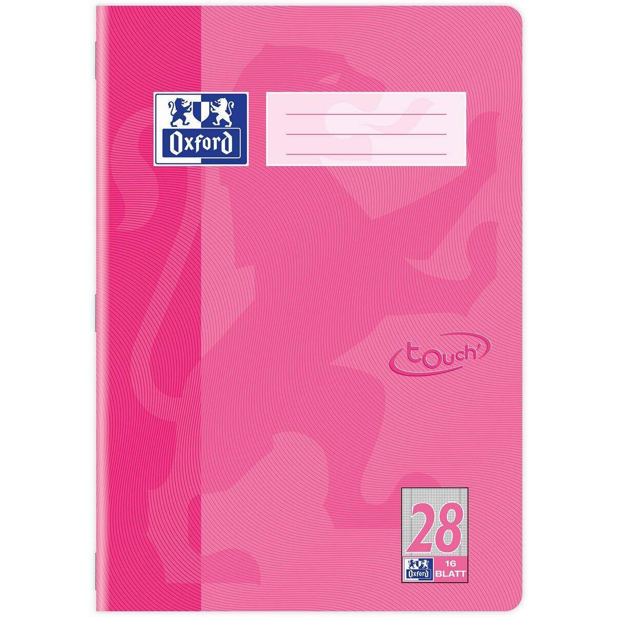 Oxford Touch Schulheft A4, kariert,Lineatur 28, rosa, Optik Paper®