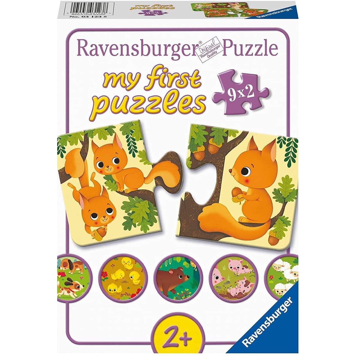 Ravensburger Kinderpuzzle - Tiere und ihre Kinder, 9x2 Teile