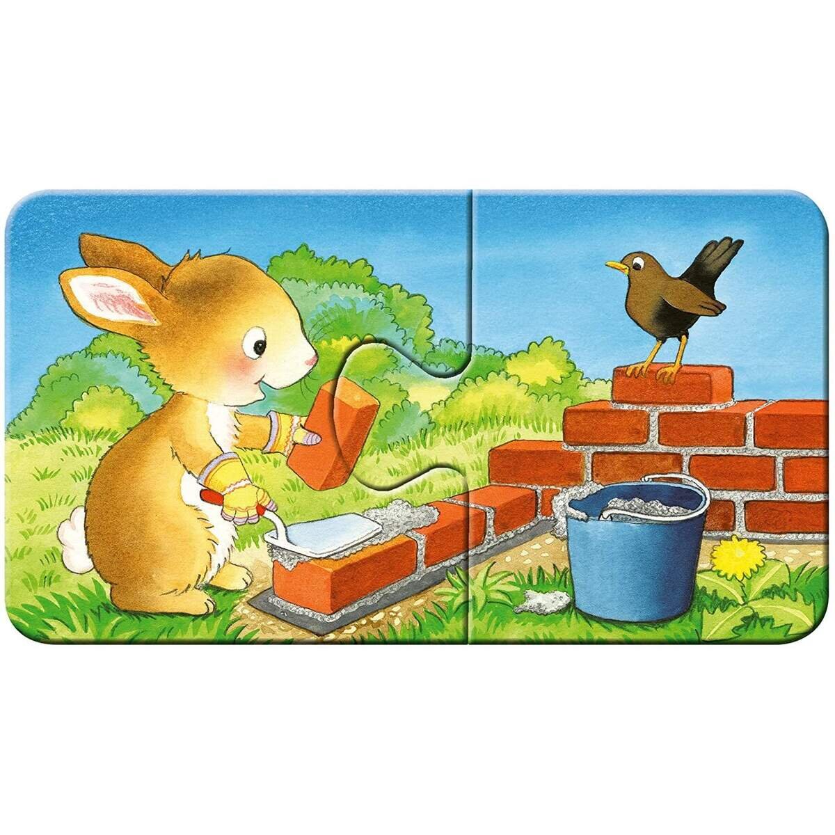 Ravensburger Kinderpuzzle - Tierische Baustelle 9 x 2 Teile