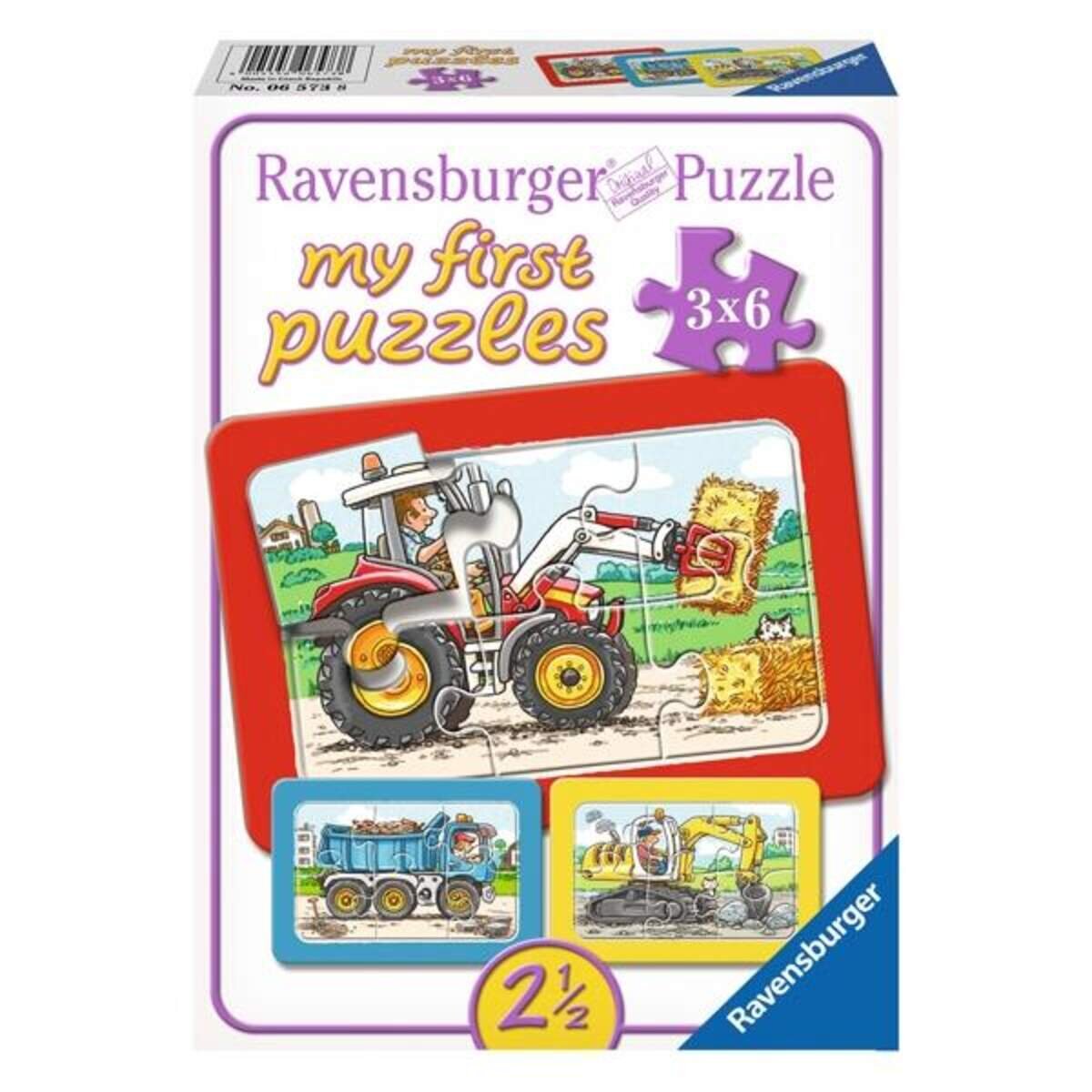 Ravensburger My first Puzzle 3 x 6 Teile Puzzle Bagger, Traktor und Kipplader