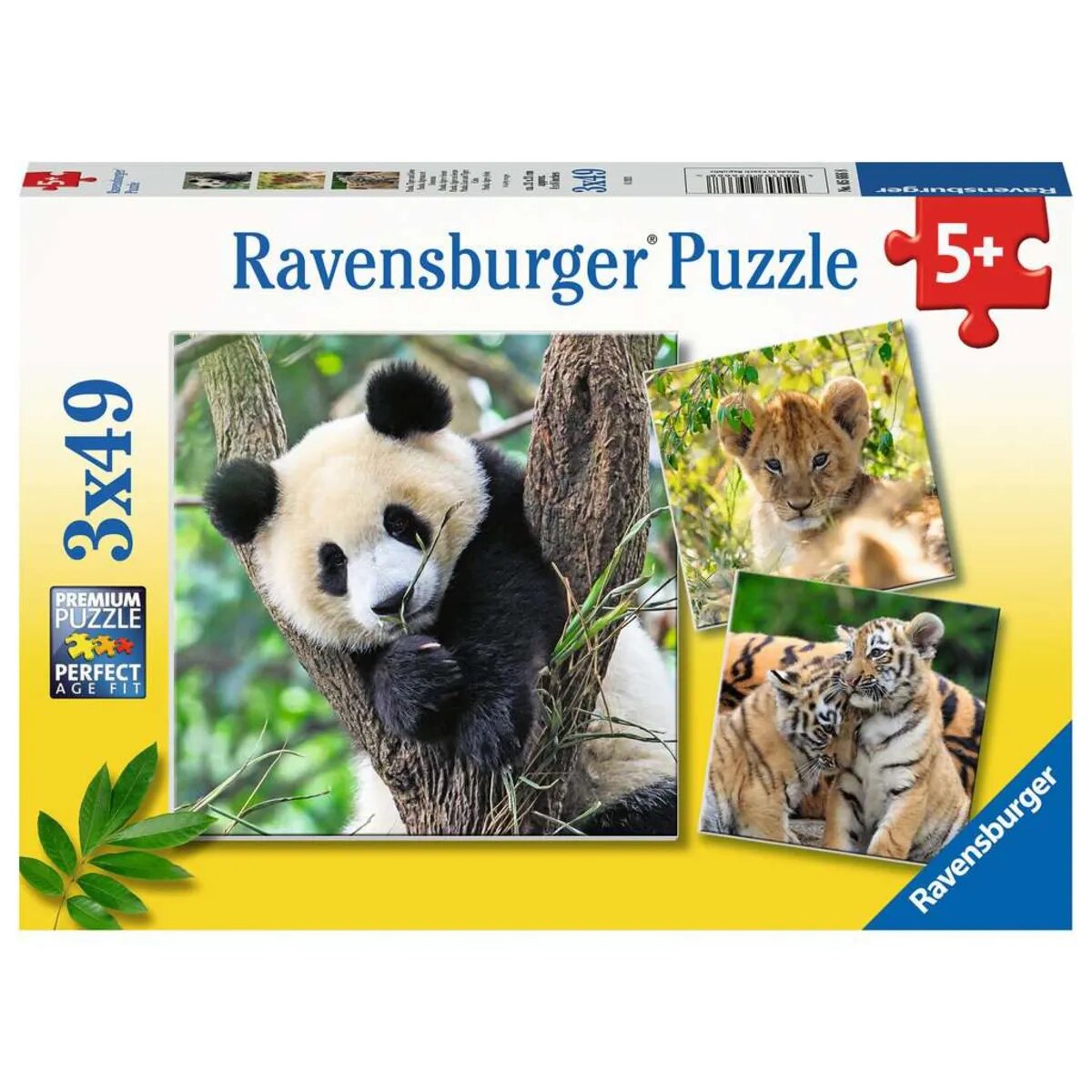 Ravensburger Puzzle - Panda, Tiger und Löwe, 3 x 49 Teile