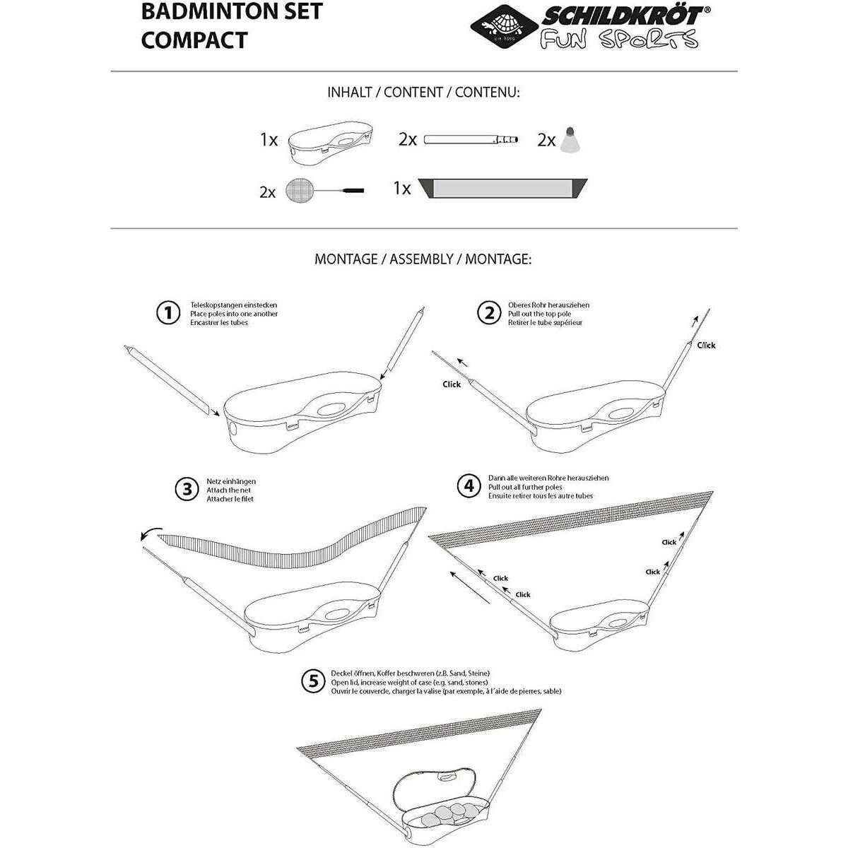 Schildkröt Badminton-Set Compact, inklusive Netz, 2 Schläger und 2 Bälle