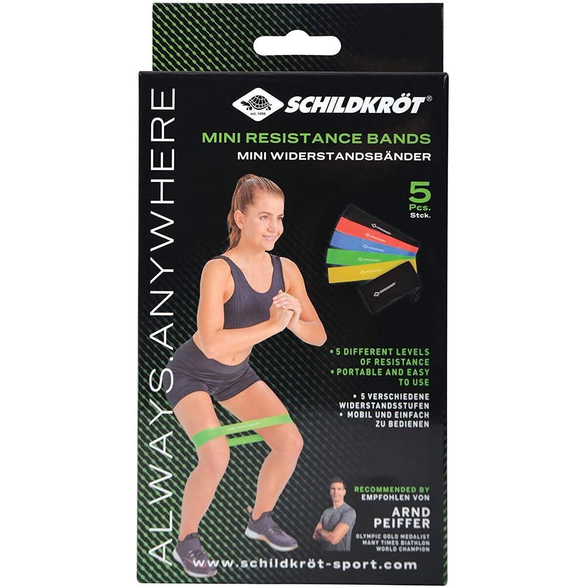 Schildkröt Fitness Resistance Bands, 5er Set mit verschiedenen Härtegraden, inkl. Tragetasche