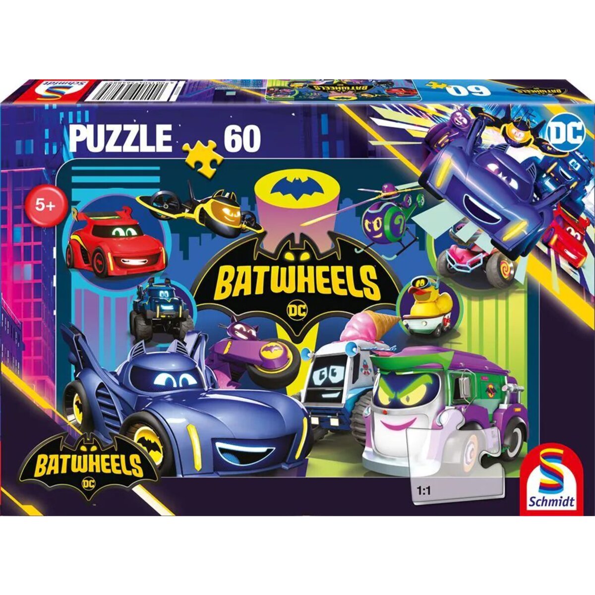 Schmidt Spiele Puzzle - DC Batwheels: Batmobile gegen Legion der Düser, 60 Teile